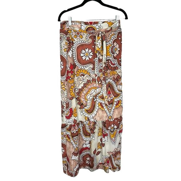 BCBG MaxAzria Wrap Midi Skirt Dusty Rio Red Paisley Size Medium - Picture 3 of 10